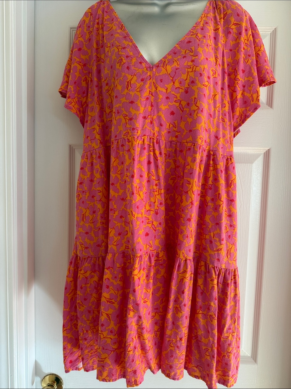 Universal Thread Linen Blend Tiered Flutter Sleeve Mini Skater Dress Large